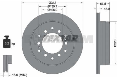 Lkw- und Busersatzteile - Bremssystem - Scheibenbremse und Trommelbremse - Bremsscheibe - TEX92170103