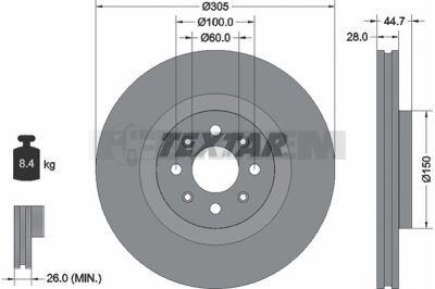 Lkw- und Busersatzteile - Bremssystem - Scheibenbremse und Trommelbremse - Bremsscheibe - TEX92202203