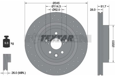 Lkw- und Busersatzteile - Bremssystem - Scheibenbremse und Trommelbremse - Bremsscheibe - TEX92204203