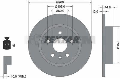 Lkw- und Busersatzteile - Bremssystem - Scheibenbremse und Trommelbremse - Bremsscheibe - TEX92205503