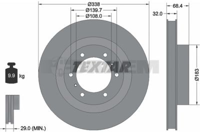 Lkw- und Busersatzteile - Bremssystem - Scheibenbremse und Trommelbremse - Bremsscheibe - TEX92223903