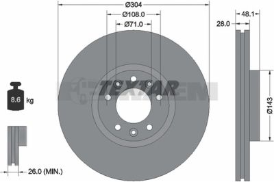 Lkw- und Busersatzteile - Bremssystem - Scheibenbremse und Trommelbremse - Bremsscheibe - TEX92232305