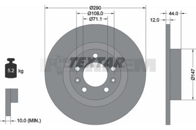 Lkw- und Busersatzteile - Bremssystem - Scheibenbremse und Trommelbremse - Bremsscheibe - TEX92238003