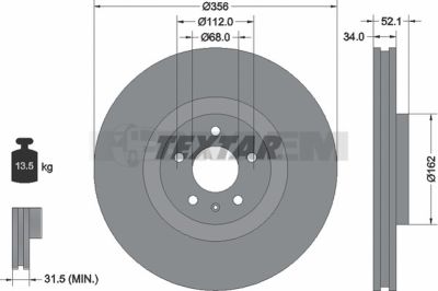 Lkw- und Busersatzteile - Bremssystem - Scheibenbremse und Trommelbremse - Bremsscheibe - TEX92238205