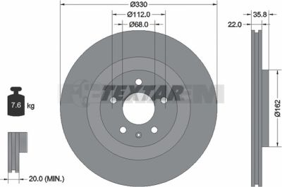 Lkw- und Busersatzteile - Bremssystem - Scheibenbremse und Trommelbremse - Bremsscheibe - TEX92238305
