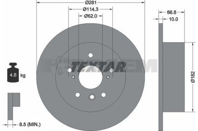 Lkw- und Busersatzteile - Bremssystem - Scheibenbremse und Trommelbremse - Bremsscheibe - TEX92240203