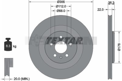 Lkw- und Busersatzteile - Bremssystem - Scheibenbremse und Trommelbremse - Bremsscheibe - TEX92241803