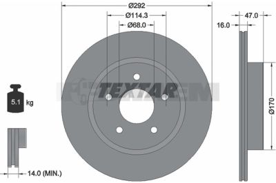 Lkw- und Busersatzteile - Bremssystem - Scheibenbremse und Trommelbremse - Bremsscheibe - TEX92278003