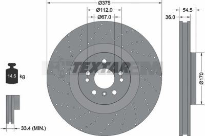 Lkw- und Busersatzteile - Bremssystem - Scheibenbremse und Trommelbremse - Bremsscheibe - TEX92279805