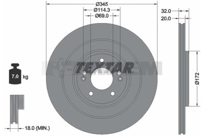 Lkw- und Busersatzteile - Bremssystem - Scheibenbremse und Trommelbremse - Bremsscheibe - TEX92349403
