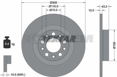 Lkw- und Busersatzteile - Bremssystem - Scheibenbremse und Trommelbremse - Bremsscheibe - TEX92351003