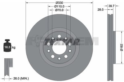 Lkw- und Busersatzteile - Bremssystem - Scheibenbremse und Trommelbremse - Bremsscheibe - TEX92351103