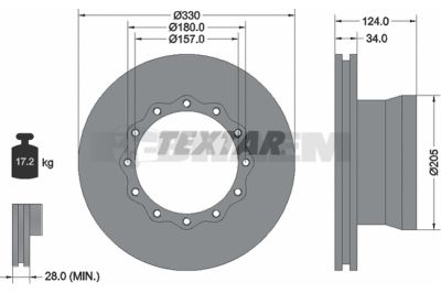 Lkw- und Busersatzteile - Bremssystem - Scheibenbremse und Trommelbremse - Bremsscheibe - TEX93085500