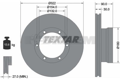 Lkw- und Busersatzteile - Bremssystem - Scheibenbremse und Trommelbremse - Bremsscheibe - TEX93086400
