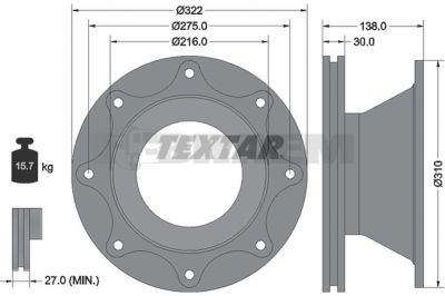 Lkw- und Busersatzteile - Bremssystem - Scheibenbremse und Trommelbremse - Bremsscheibe - TEX93086500