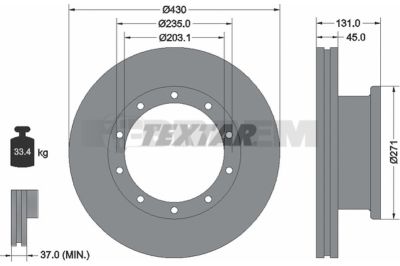 Lkw- und Busersatzteile - Bremssystem - Scheibenbremse und Trommelbremse - Bremsscheibe - TEX93086800