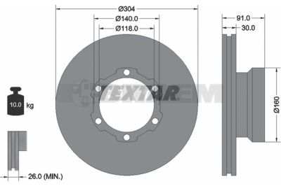 Lkw- und Busersatzteile - Bremssystem - Scheibenbremse und Trommelbremse - Bremsscheibe - TEX93087400