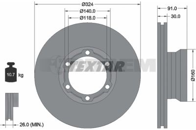 Lkw- und Busersatzteile - Bremssystem - Scheibenbremse und Trommelbremse - Bremsscheibe - TEX93087600