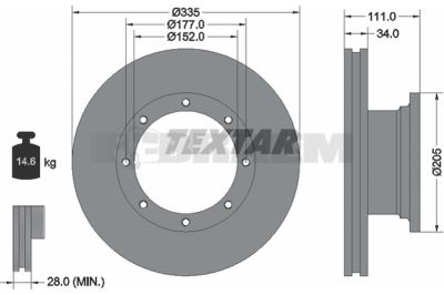 Lkw- und Busersatzteile - Bremssystem - Scheibenbremse und Trommelbremse - Bremsscheibe - TEX93095800
