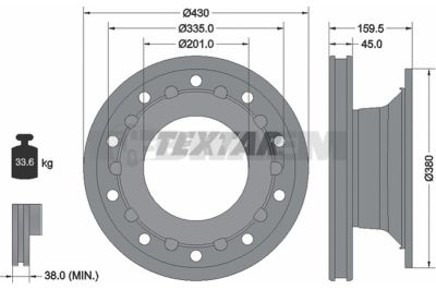 Lkw- und Busersatzteile - Bremssystem - Scheibenbremse und Trommelbremse - Bremsscheibe - TEX93127100