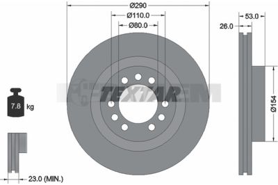 Lkw- und Busersatzteile - Bremssystem - Scheibenbremse und Trommelbremse - Bremsscheibe - TEX93127200