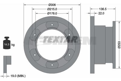 Lkw- und Busersatzteile - Bremssystem - Scheibenbremse und Trommelbremse - Bremsscheibe - TEX93127300