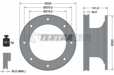 Lkw- und Busersatzteile - Bremssystem - Scheibenbremse und Trommelbremse - Bremsscheibe - TEX93127400