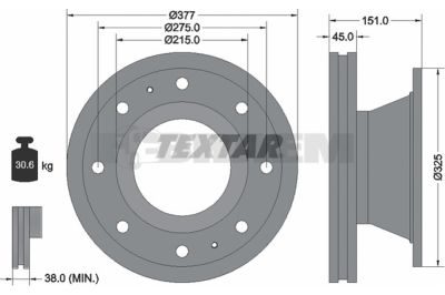 Lkw- und Busersatzteile - Bremssystem - Scheibenbremse und Trommelbremse - Bremsscheibe - TEX93127500