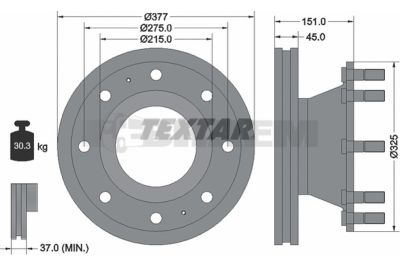 Lkw- und Busersatzteile - Bremssystem - Scheibenbremse und Trommelbremse - Bremsscheibe - TEX93127600