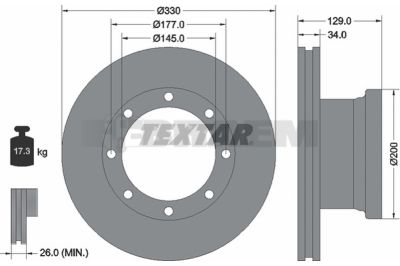 Lkw- und Busersatzteile - Bremssystem - Scheibenbremse und Trommelbremse - Bremsscheibe - TEX93127700