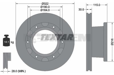 Lkw- und Busersatzteile - Bremssystem - Scheibenbremse und Trommelbremse - Bremsscheibe - TEX93128100