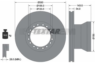 Lkw- und Busersatzteile - Bremssystem - Scheibenbremse und Trommelbremse - Bremsscheibe - TEX93142400
