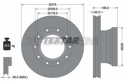 Lkw- und Busersatzteile - Bremssystem - Scheibenbremse und Trommelbremse - Bremsscheibe - TEX93142800