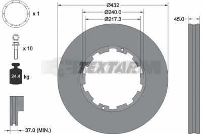 Lkw- und Busersatzteile - Bremssystem - Scheibenbremse und Trommelbremse - Bremsscheibe - TEX93145600
