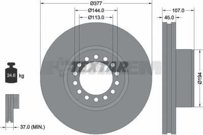 Lkw- und Busersatzteile - Bremssystem - Scheibenbremse und Trommelbremse - Bremsscheibe - TEX93175200