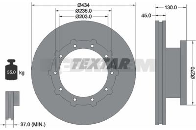 Lkw- und Busersatzteile - Bremssystem - Scheibenbremse und Trommelbremse - Bremsscheibe - TEX93243400