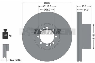 Lkw- und Busersatzteile - Bremssystem - Scheibenbremse und Trommelbremse - Bremsscheibe - TEX93276200