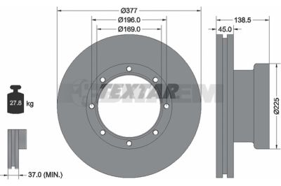 Lkw- und Busersatzteile - Bremssystem - Scheibenbremse und Trommelbremse - Bremsscheibe - TEX93276600