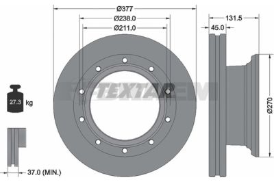 Lkw- und Busersatzteile - Bremssystem - Scheibenbremse und Trommelbremse - Bremsscheibe - TEX93276800