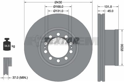 Lkw- und Busersatzteile - Bremssystem - Scheibenbremse und Trommelbremse - Bremsscheibe - TEX93291200