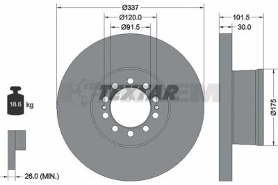 Lkw- und Busersatzteile - Bremssystem - Scheibenbremse und Trommelbremse - Bremsscheibe - TEX93296100