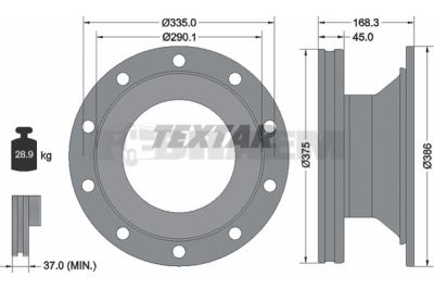 Lkw- und Busersatzteile - Bremssystem - Scheibenbremse und Trommelbremse - Bremsscheibe - TEX93308800