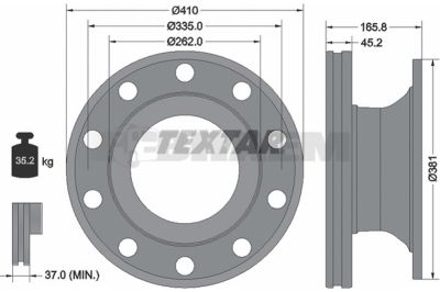 Lkw- und Busersatzteile - Bremssystem - Scheibenbremse und Trommelbremse - Bremsscheibe - TEX93322500