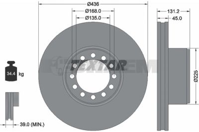 Lkw- und Busersatzteile - Bremssystem - Scheibenbremse und Trommelbremse - Bremsscheibe - TEX93322600