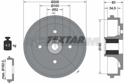 Pièces détachées camions et bus - Système de freinage - Disque de frein et à tambour - Tambour de frein - TEX94032500