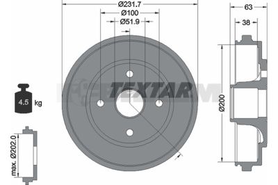 Pièces détachées camions et bus - Système de freinage - Disque de frein et à tambour - Tambour de frein - TEX94033200