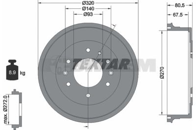 Pièces détachées camions et bus - Système de freinage - Disque de frein et à tambour - Tambour de frein - TEX94033500
