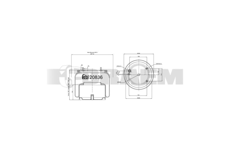 Pièces détachées camions et bus - Suspension - Suspension - Coussin pneumatique - CON836MK1