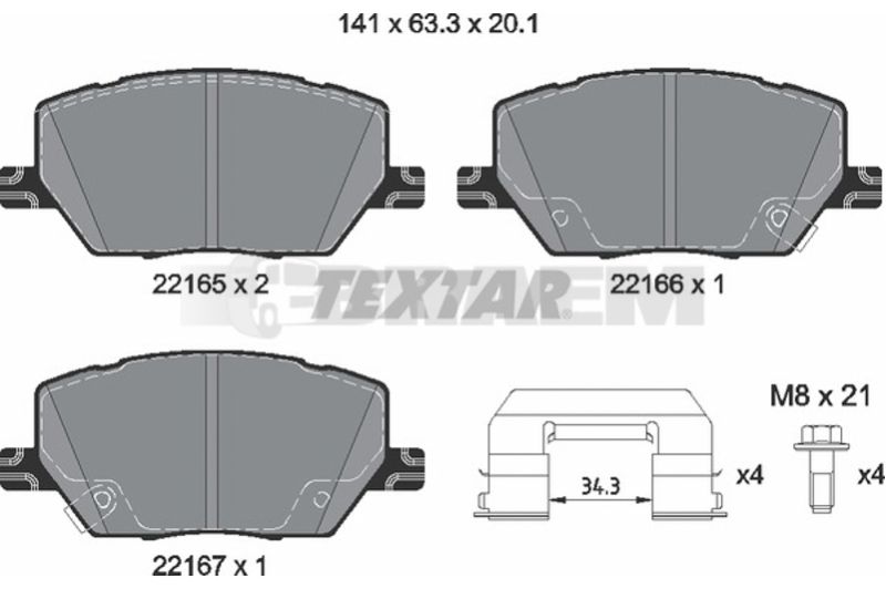 Lkw- und Busersatzteile - Bremssystem - Scheibenbremse und Trommelbremse - Scheibenbremsbelagsatz - TEX2216501