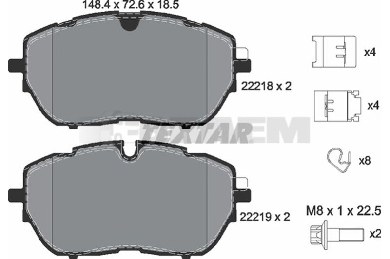 Lkw- und Busersatzteile - Bremssystem - Scheibenbremse und Trommelbremse - Scheibenbremsbelagsatz - TEX2221801